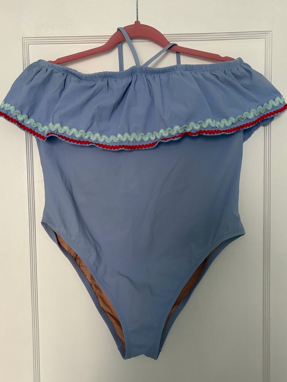 J.Crew Women’s Off-the-Shoulder Ruffle One-Piece Swimsuit with Ric Rac Trim